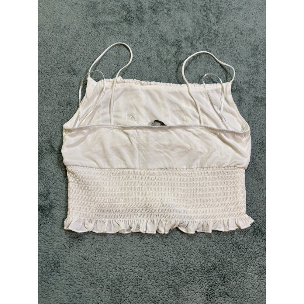 LOVE TREE White Cropped Ruffle Spaghetti Strap Sleeveless Tank Top Size M - Picture 3 of 3